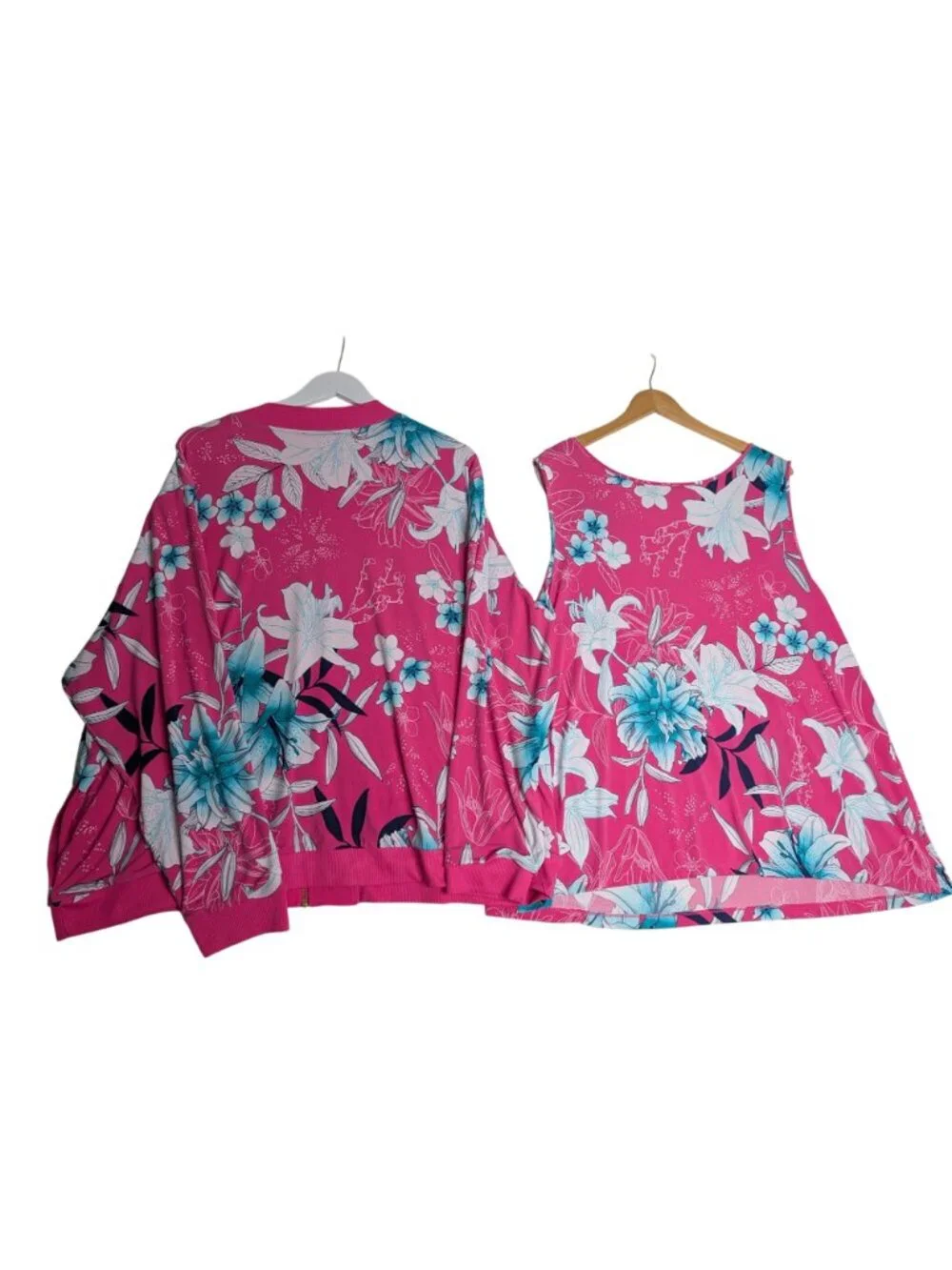 IMAN Womens Pink Floral Bomber Jacket & Matching Tank Top Set 3X Cruise wear